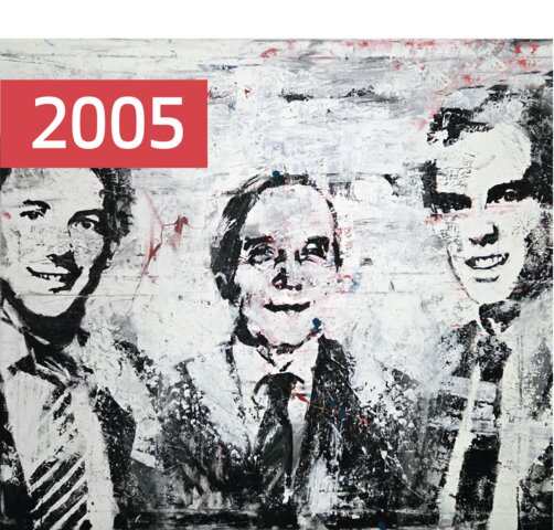 Ein stilisiertes Schwarz-Weiß-Porträt von Karl Koburger und seinen Söhnen Stefan und Florian – Generationenwechsel und Firmenübergabe bei MONTANA