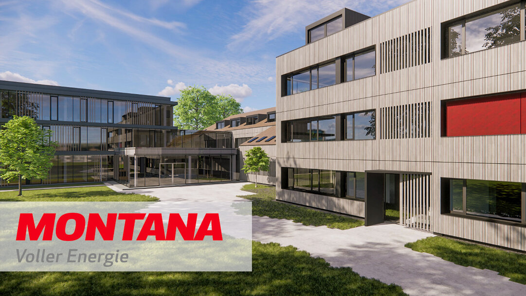 Das moderne MONTANA Firmengebäude mit Außenanlagen – Ihr führender Energieversorger für die Immobilienwirtschaft in Deutschland und Österreich